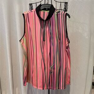 Jamie Saddock Sleeveless Striped Top - Pink and Black 2X